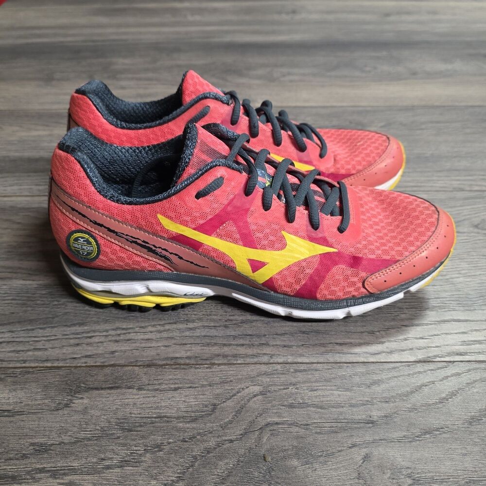 Mizuno Wave Rider 17 Women's Athletic Running Shoes Mesh Pink/Yellow sz 9.5